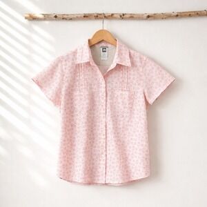 The North Face Womens Pink Floral Hiking Button Down Shirt Size Medium Granola